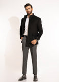 Plain-Black, Regular Fit, Wool Blend Fleece, Zipper Jacket