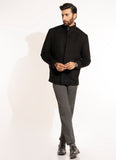 Plain-Black, Regular Fit, Wool Blend Fleece, Zipper Jacket